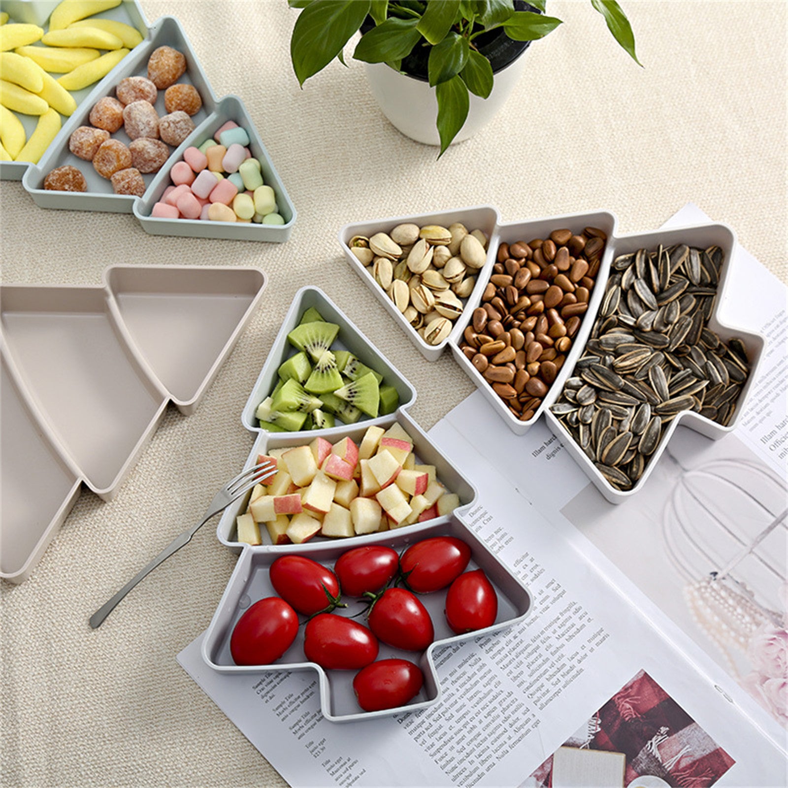 Cookingstuff Small Tree Split Dry Fruit Plate Food Storage Household Snack Plate White