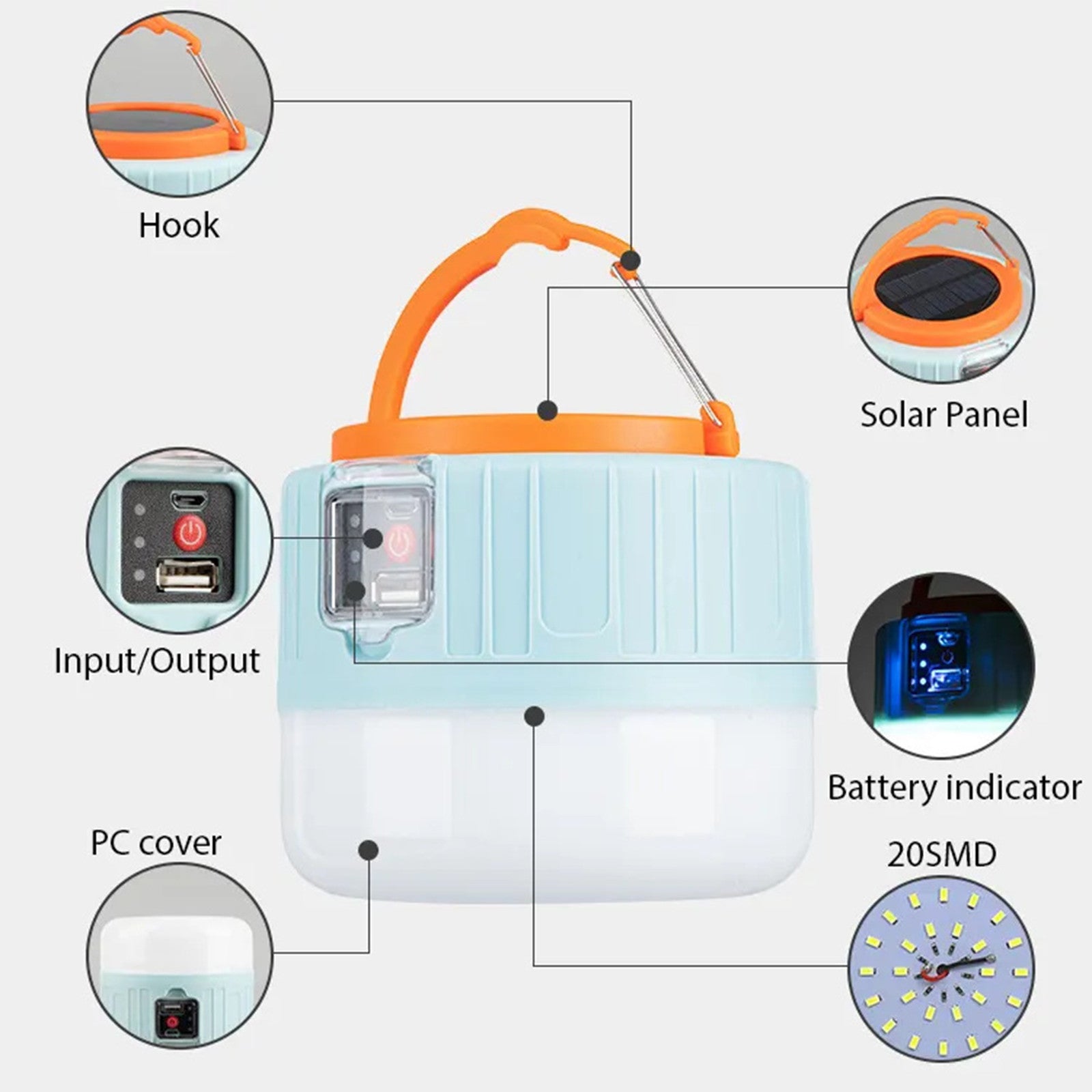 Mountgear Solar Camping Light LED USB Rechargeable Tent Lamp Waterproof Outdoor Lantern