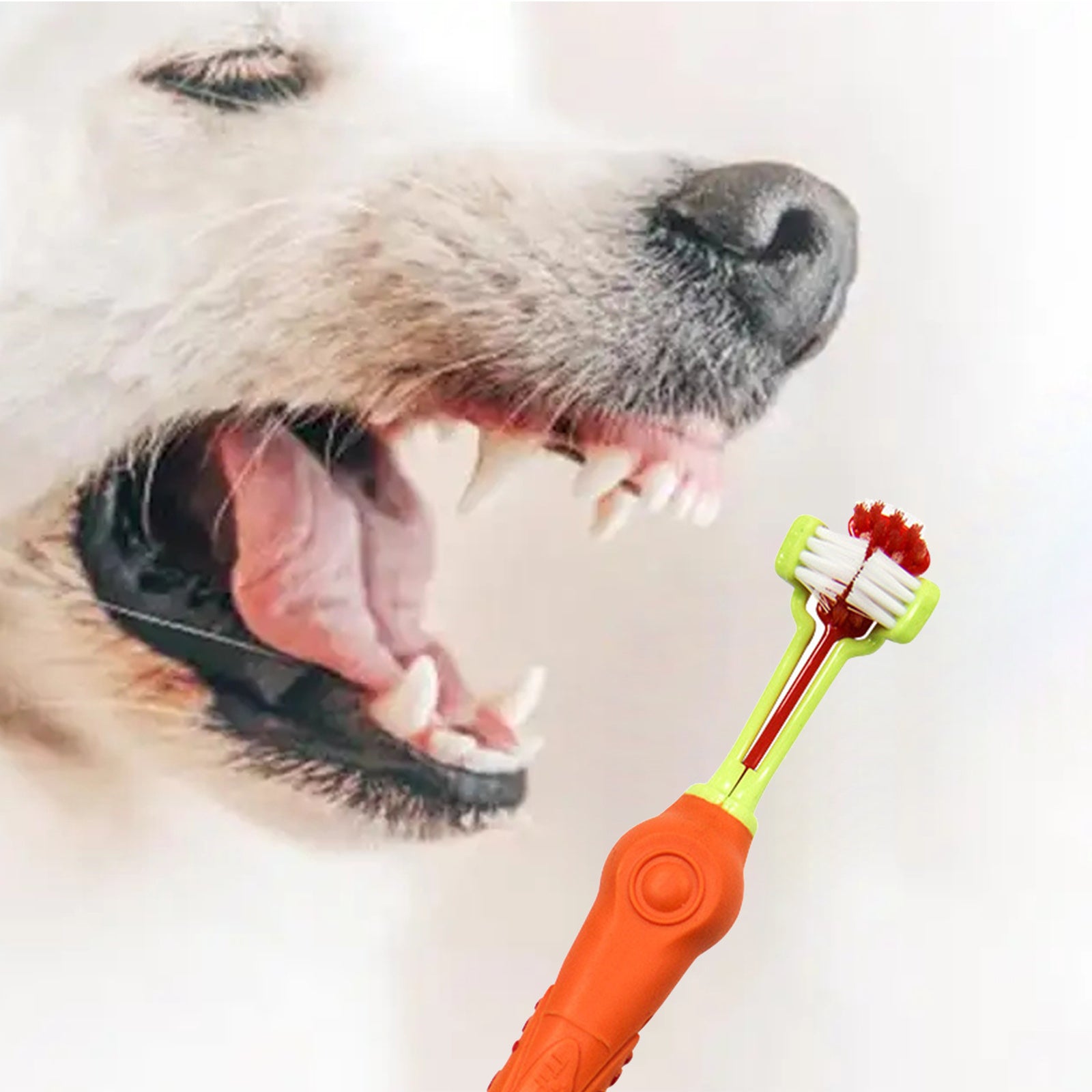 Pawfriends Pet Three-Head Multi-Angle Dog  Cat Toothbrush Oral Cleaning Product Orange