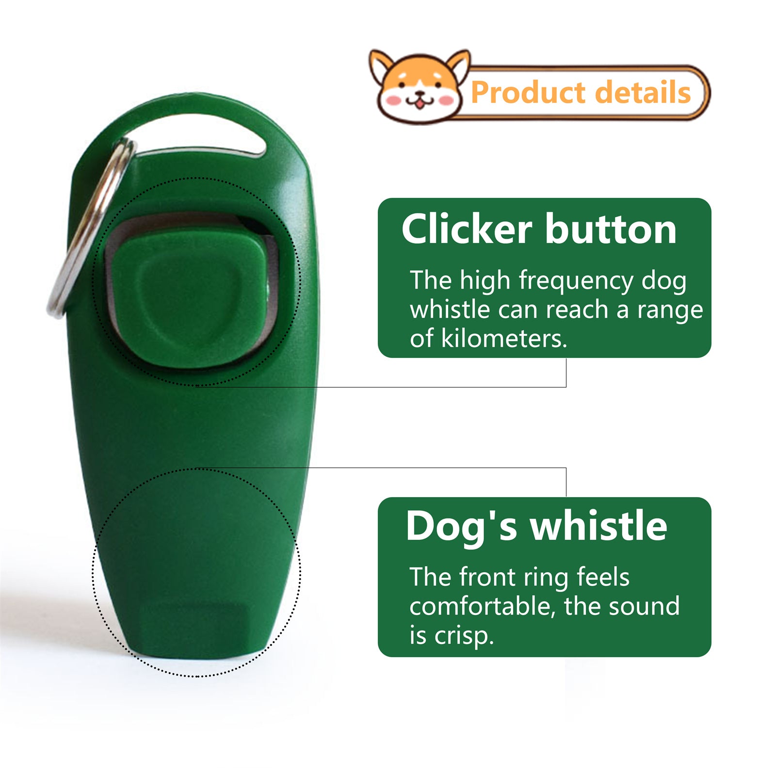 Pawfriends Pet Dog Puppy Training Obedience Whistle Clicker Ultrasonic Supersonic Green