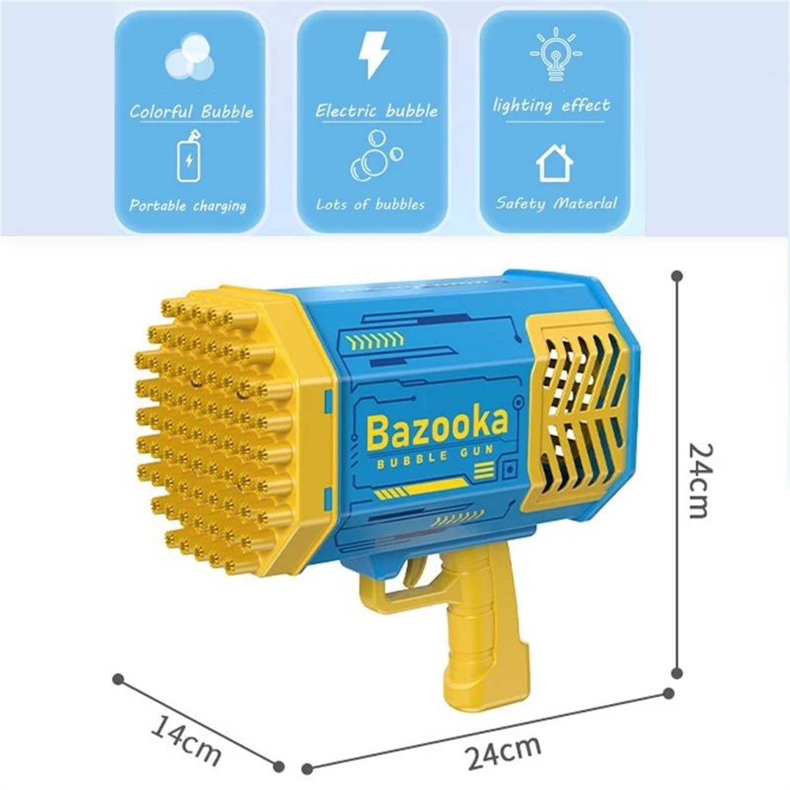 Bubblerainbow 69 Hole Electric Bubble Machine Hand-Held Rocket Gatling Bubble Gun Toy Blue