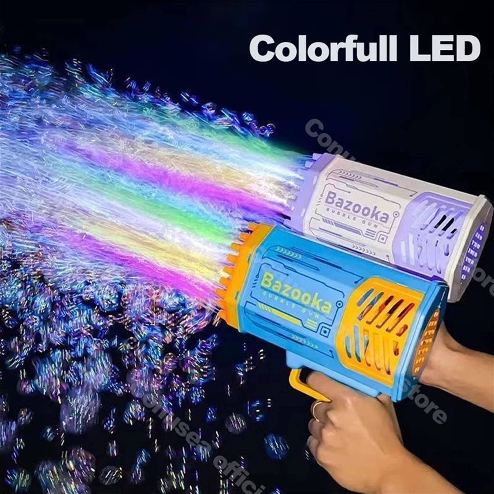 Bubblerainbow 69 Hole Electric Bubble Machine Hand-Held Rocket Gatling Bubble Gun Toy Purple