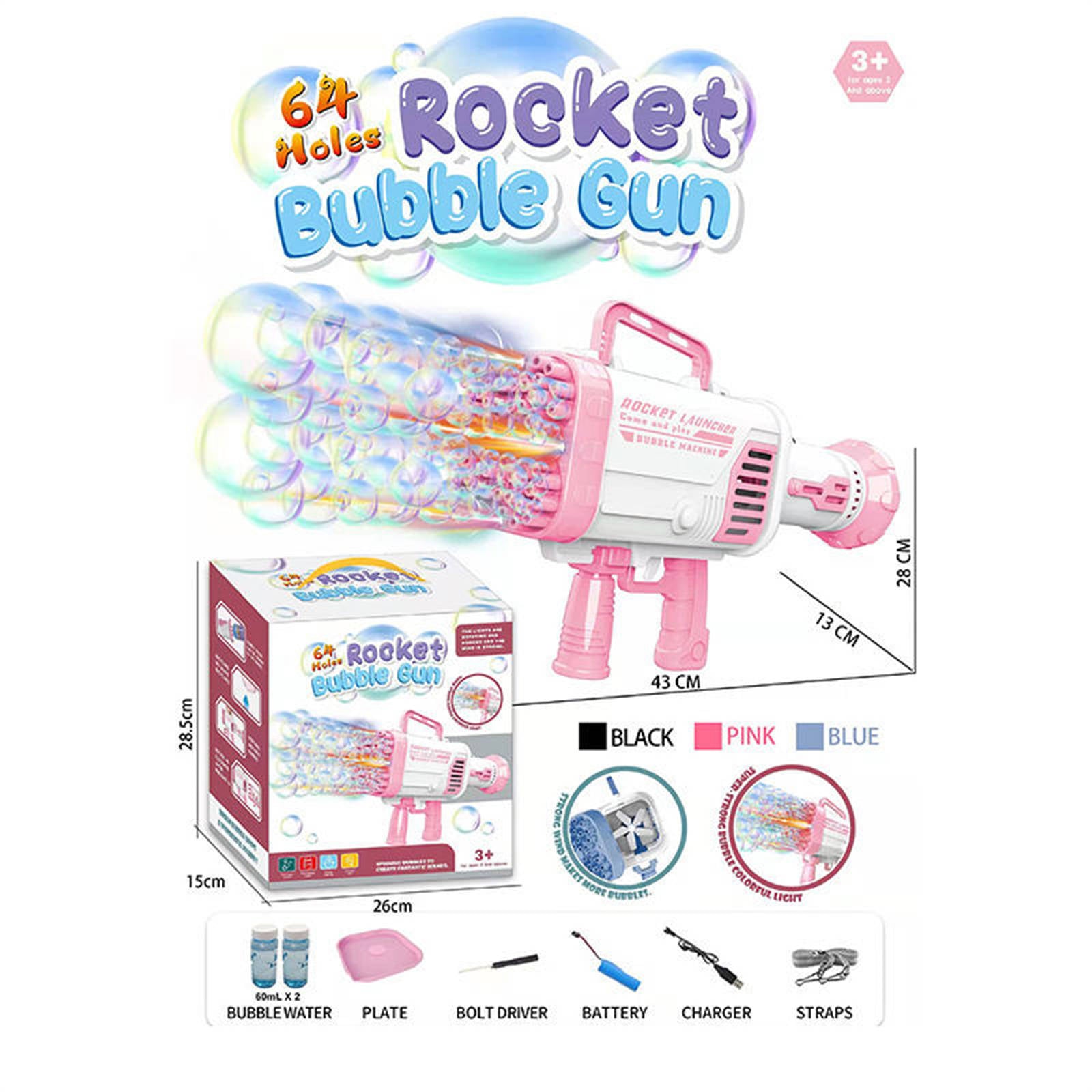 Bubblerainbow 64 Hole Electric Bubble Gun Hand-Held Soap Water Bubble Machine Colorful Light