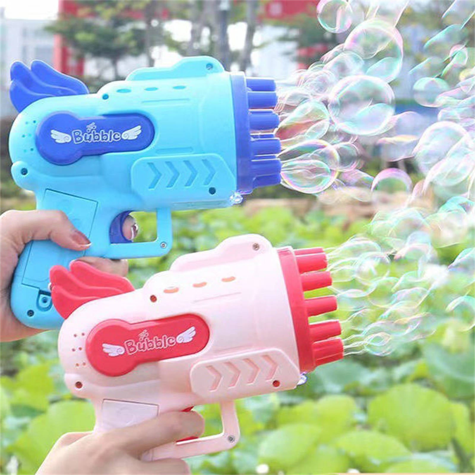 Bubblerainbow Angel 12-Hole Bubble Gun a Dual-Purpose Bubble Fan for Children to Play Blue