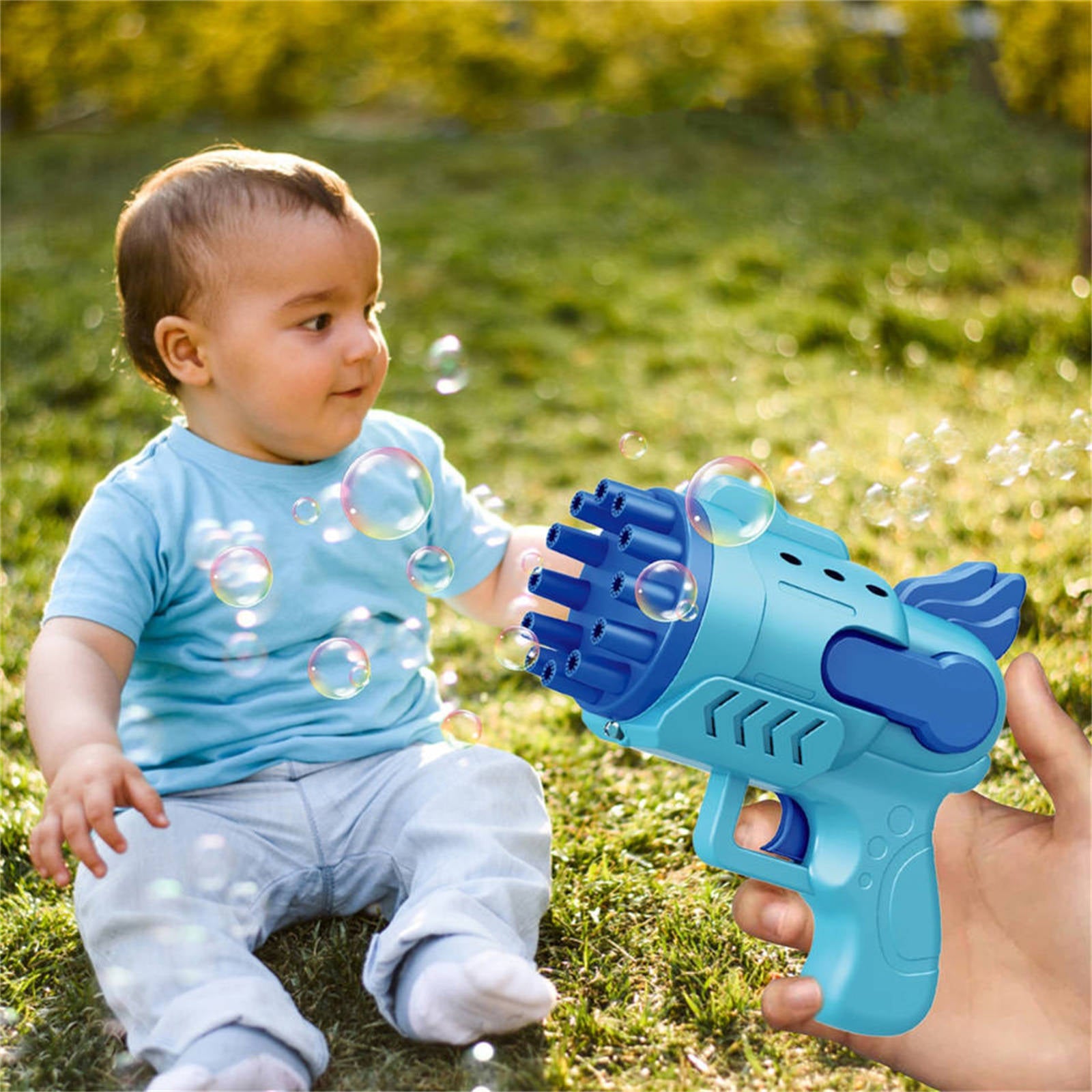 Bubblerainbow Angel 12-Hole Bubble Gun a Dual-Purpose Bubble Fan for Children to Play Blue