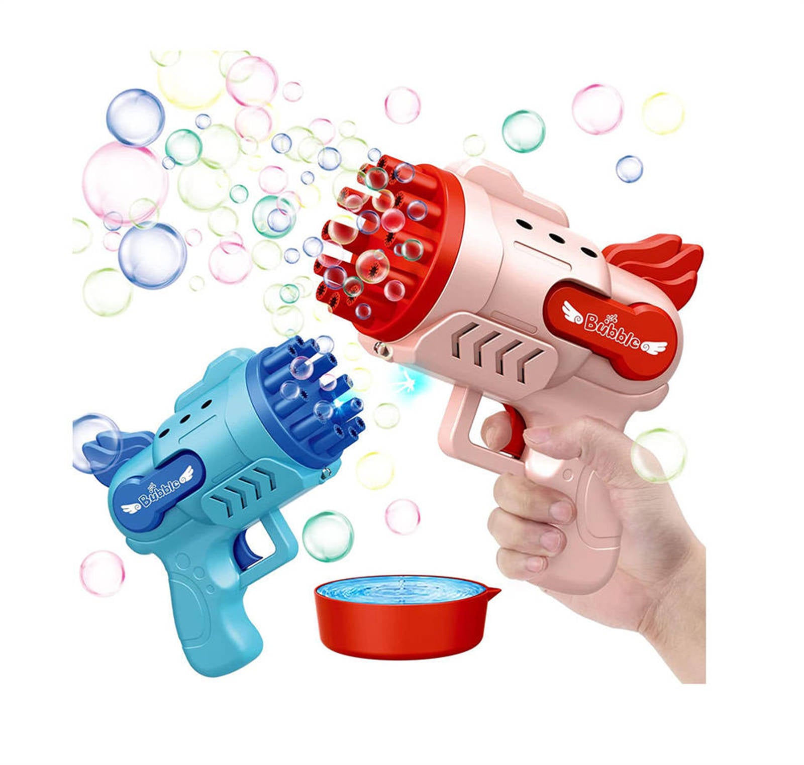 Bubblerainbow Angel 12-Hole Bubble Gun a Dual-Purpose Bubble Fan for Children to Play Pink