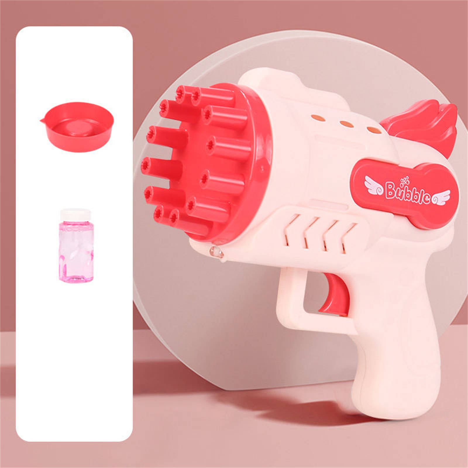 Bubblerainbow Angel 12-Hole Bubble Gun a Dual-Purpose Bubble Fan for Children to Play Pink