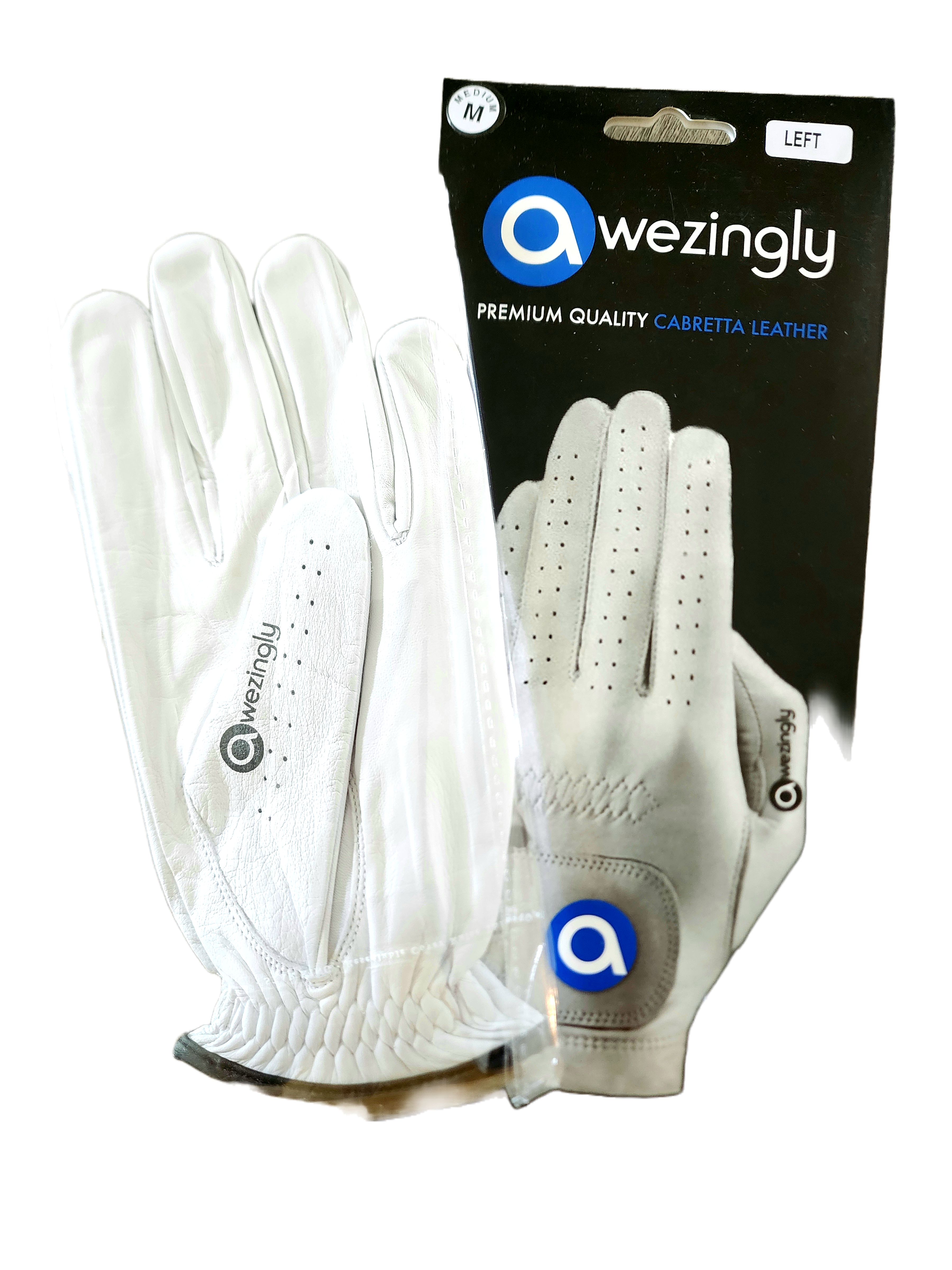 Awezingly Premium Quality Cabretta Leather Golf Glove for Men - White (L)