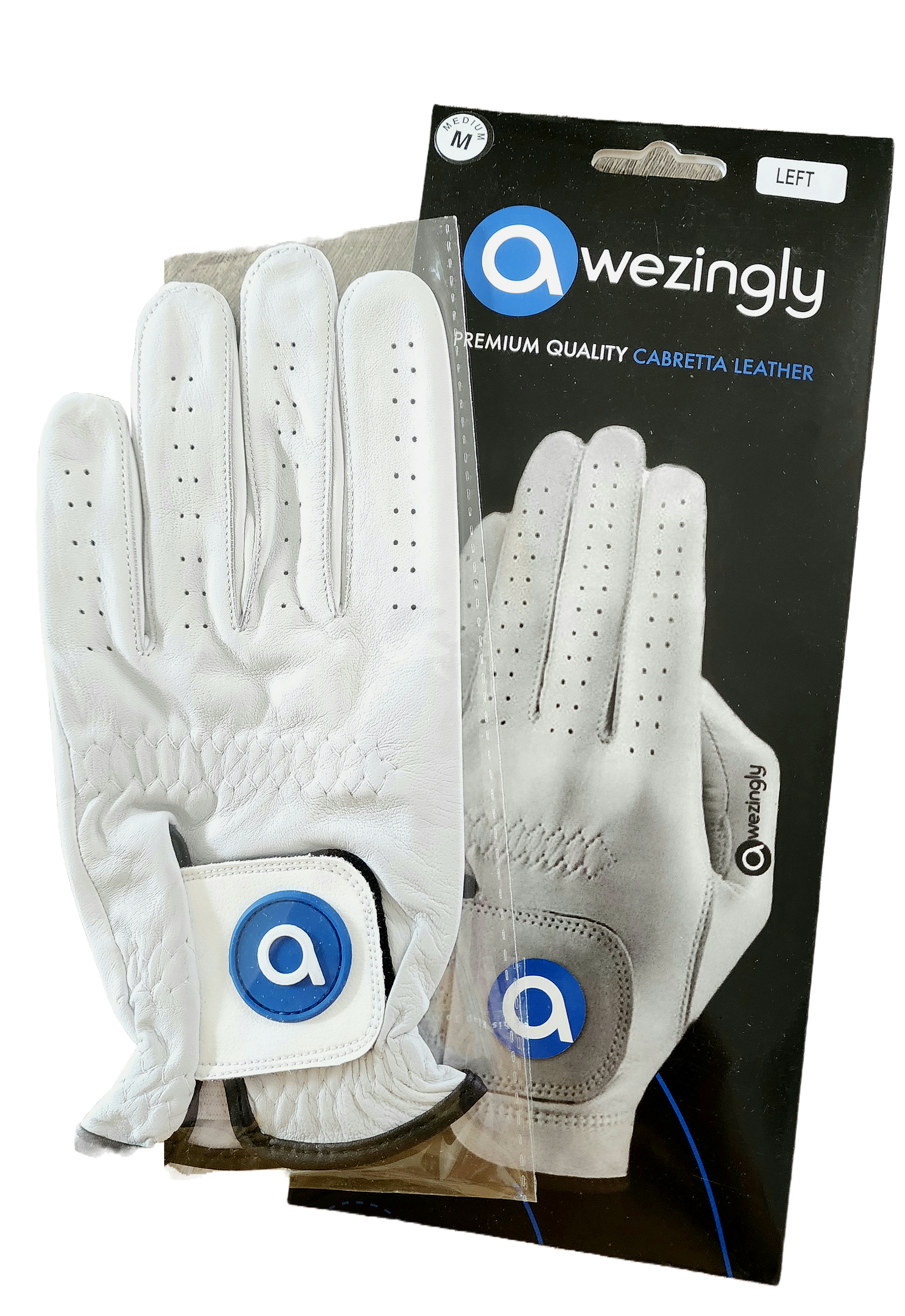 Awezingly Premium Quality Cabretta Leather Golf Glove for Men - White (L)