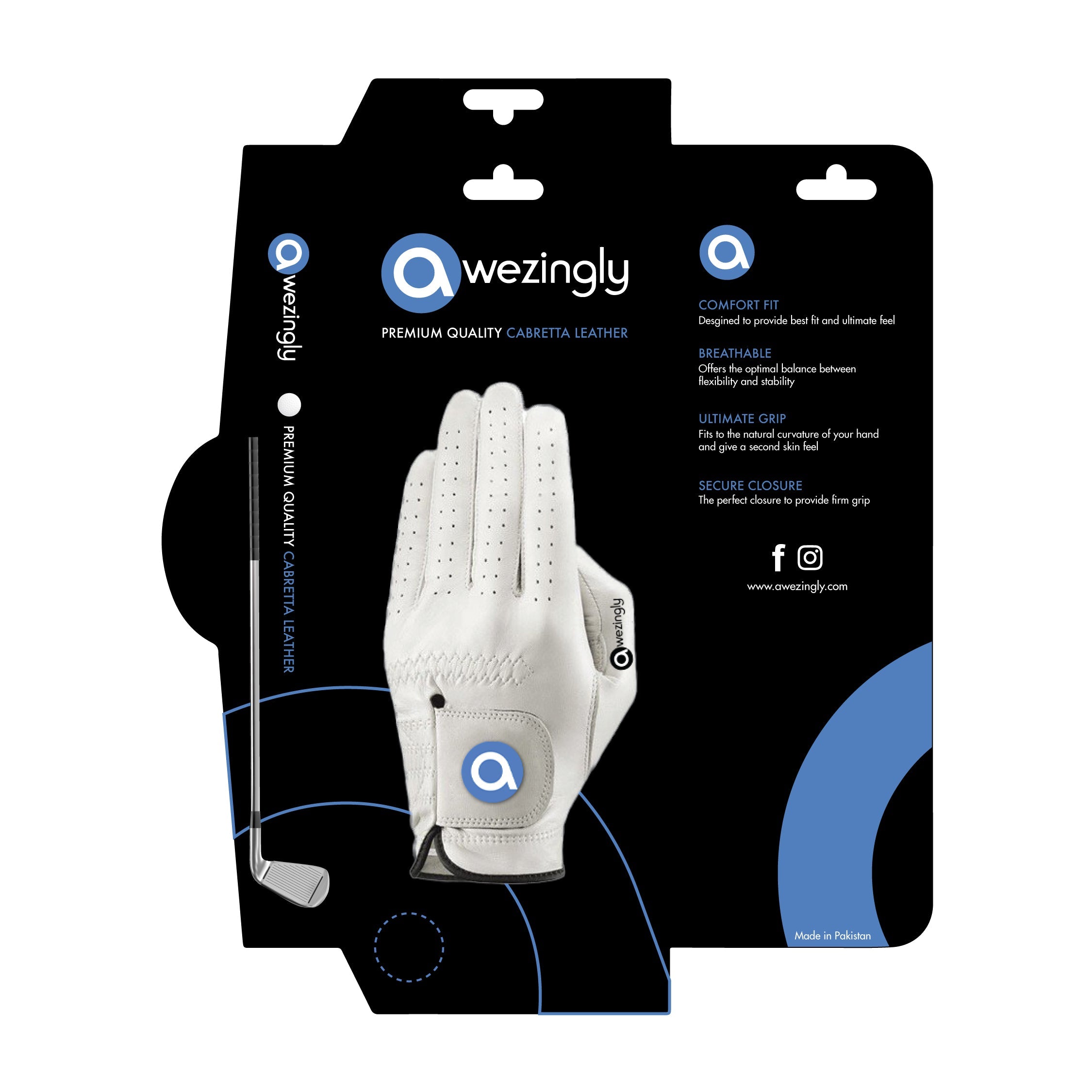 Awezingly Premium Quality Cabretta Leather Golf Glove for Men - White (L)
