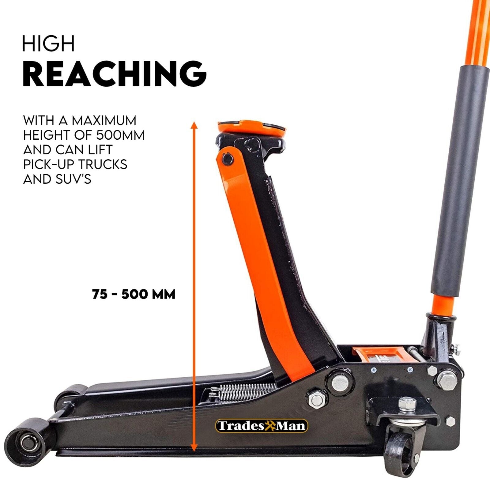 Hydraulic Floor Jack 3T Trolley Low Profile Car Track Quick Lifting 75-500mm