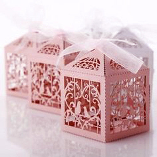 Pink Dove Bird Heart Baby Birth naming Ceremony Bomboniere Favor Lolly Gift Card Box - 10 Pack