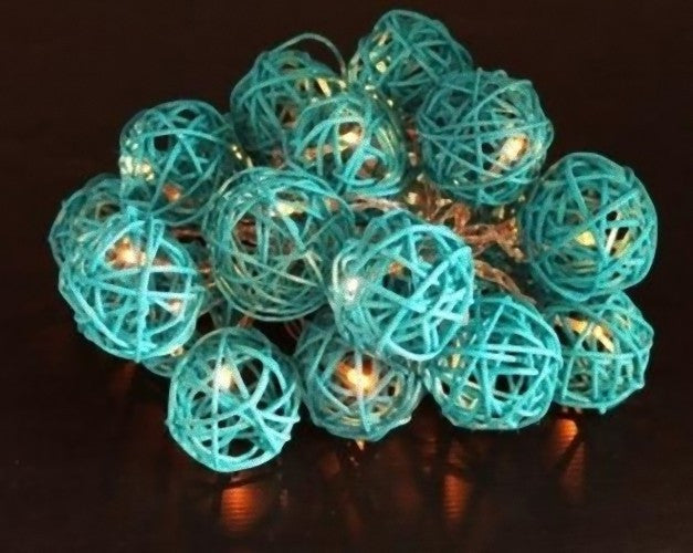 1 Set of 20 LED Turquoise 5cm Rattan Cane Ball Battery Powered String Lights Christmas Gift Home Wedding Party Bedroom Decoration Table Centrepiece
