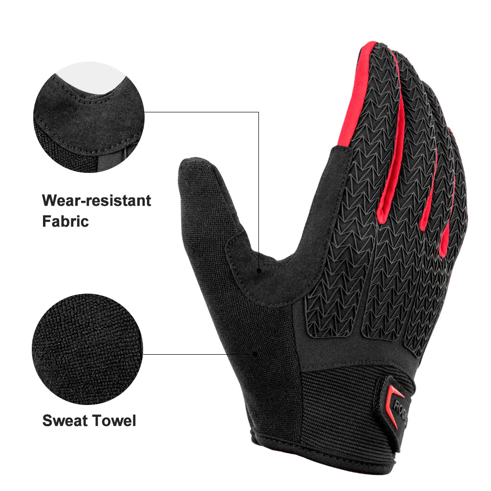 Full Finger MTB Gloves Large Size for Mountain Road Bike Breathable Red Rockbros Unisex Device Friendly Finger Material Anti Slip