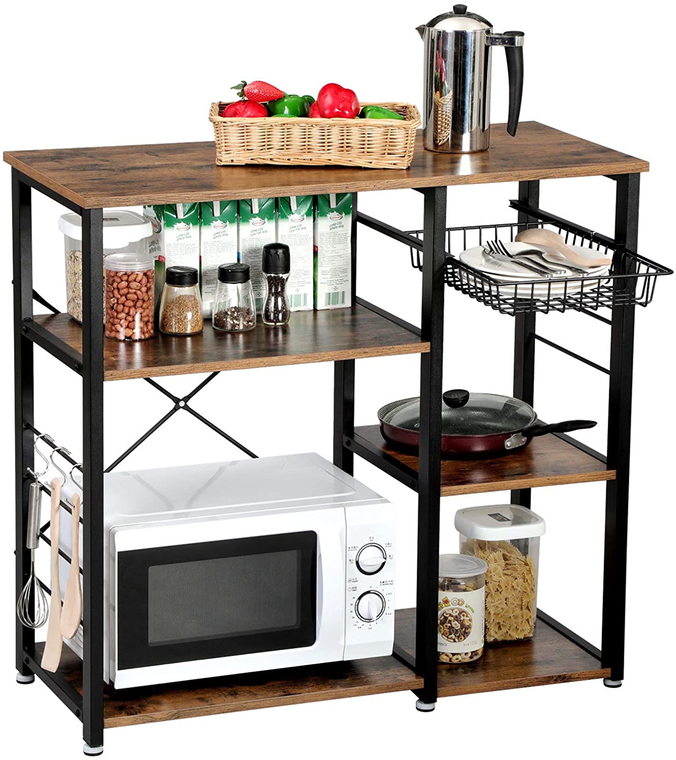 VASAGLE Kitchen Storage Shelves with Wire Basket and 6 S-Hooks