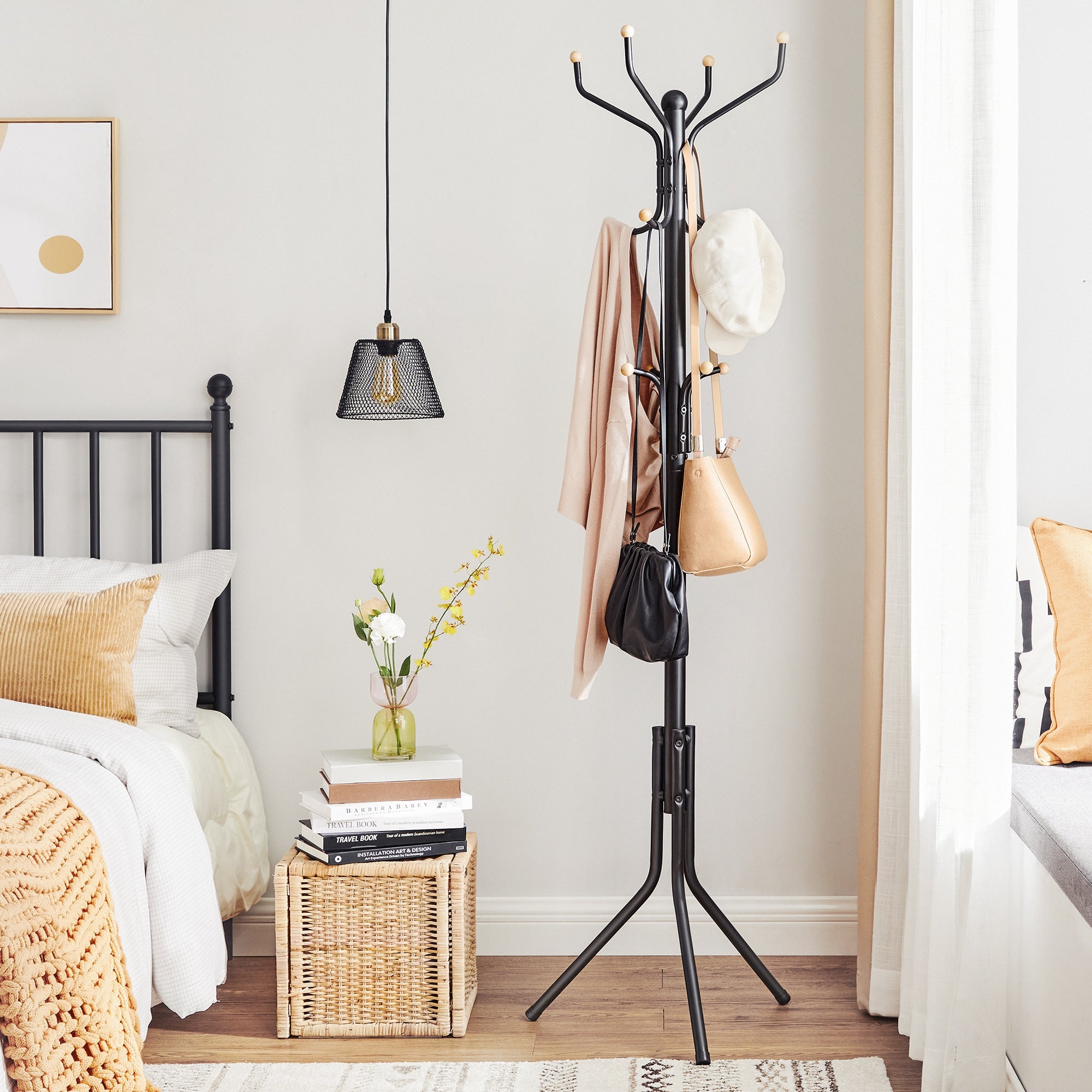 SONGMICS Metal Coat Rack 182 cm Tall Hall Tree Black