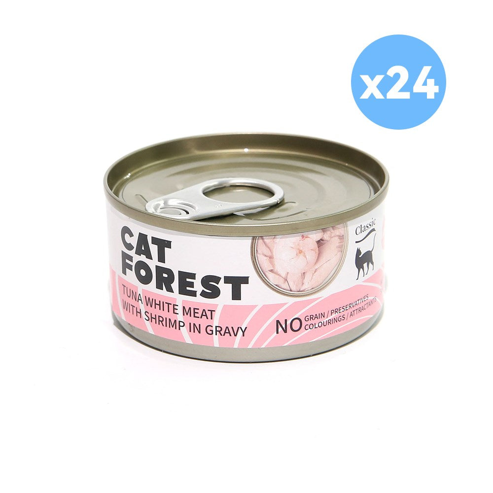 CAT FOREST Classic Tuna White Meat With Shrimp In Gravy Cat Canned Food 85G X 24