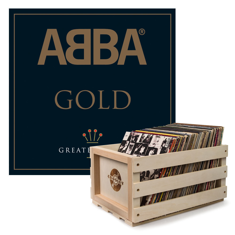 Crosley Record Storage Crate &  Abba Gold - Double Vinyl Album Bundle