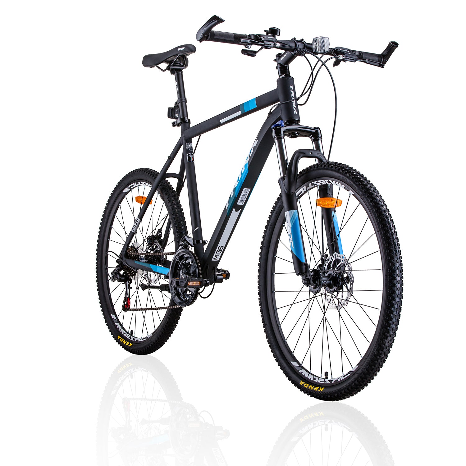 Trinx MTB Mens Mountain Bike 26 inch Shimano Gear 21-Speed [Colour: Matt Black White/Blue] [Size Of Frame: 17 inches]