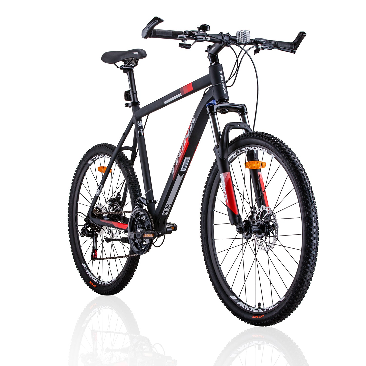 Trinx MTB Mens Mountain Bike 26 inch Shimano Gear 21-Speed [Colour: Matt Black White/Red] [Size Of Frame: 17 inches]