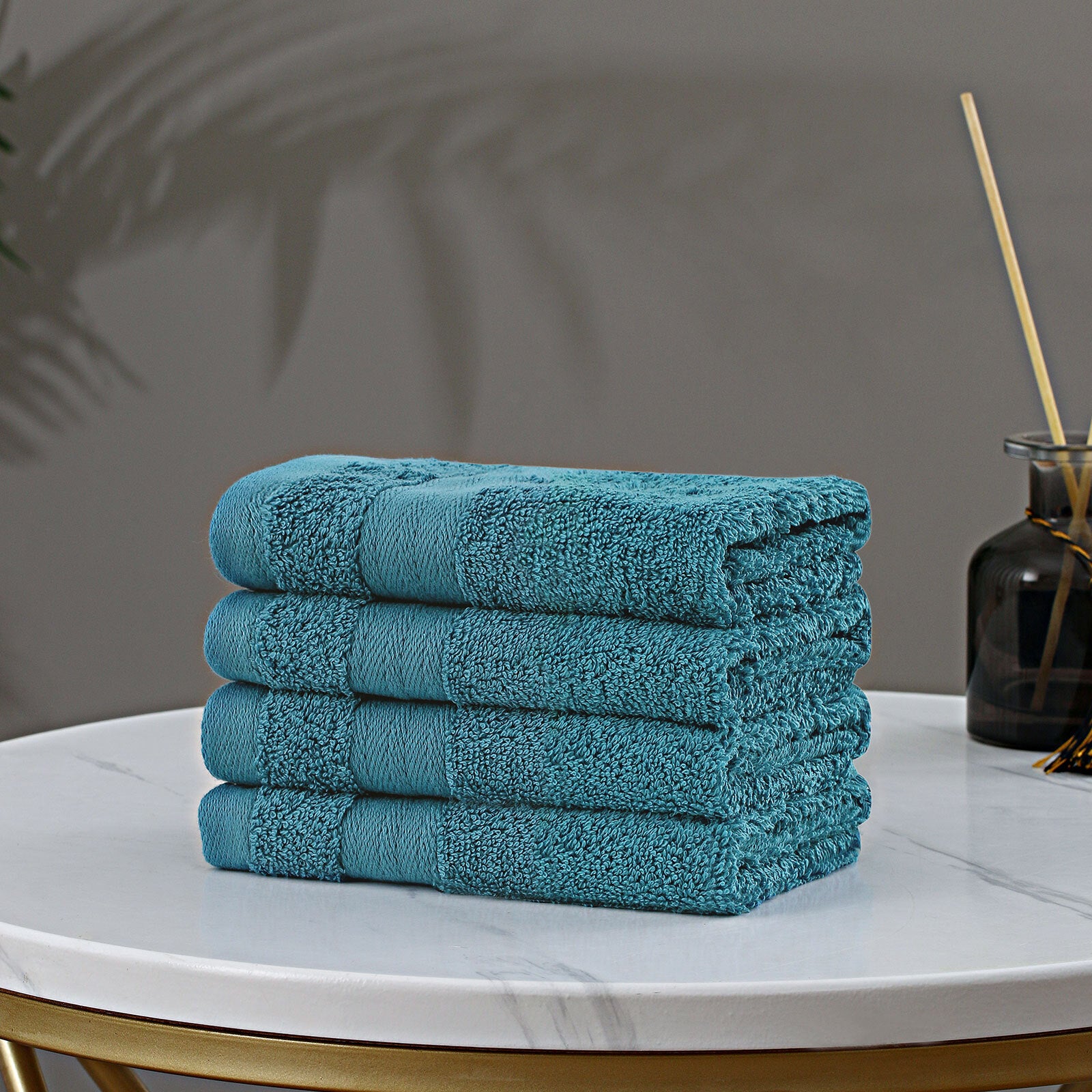 Linenland Bath Towel Set - 4 Piece Cotton Washcloths - Blue