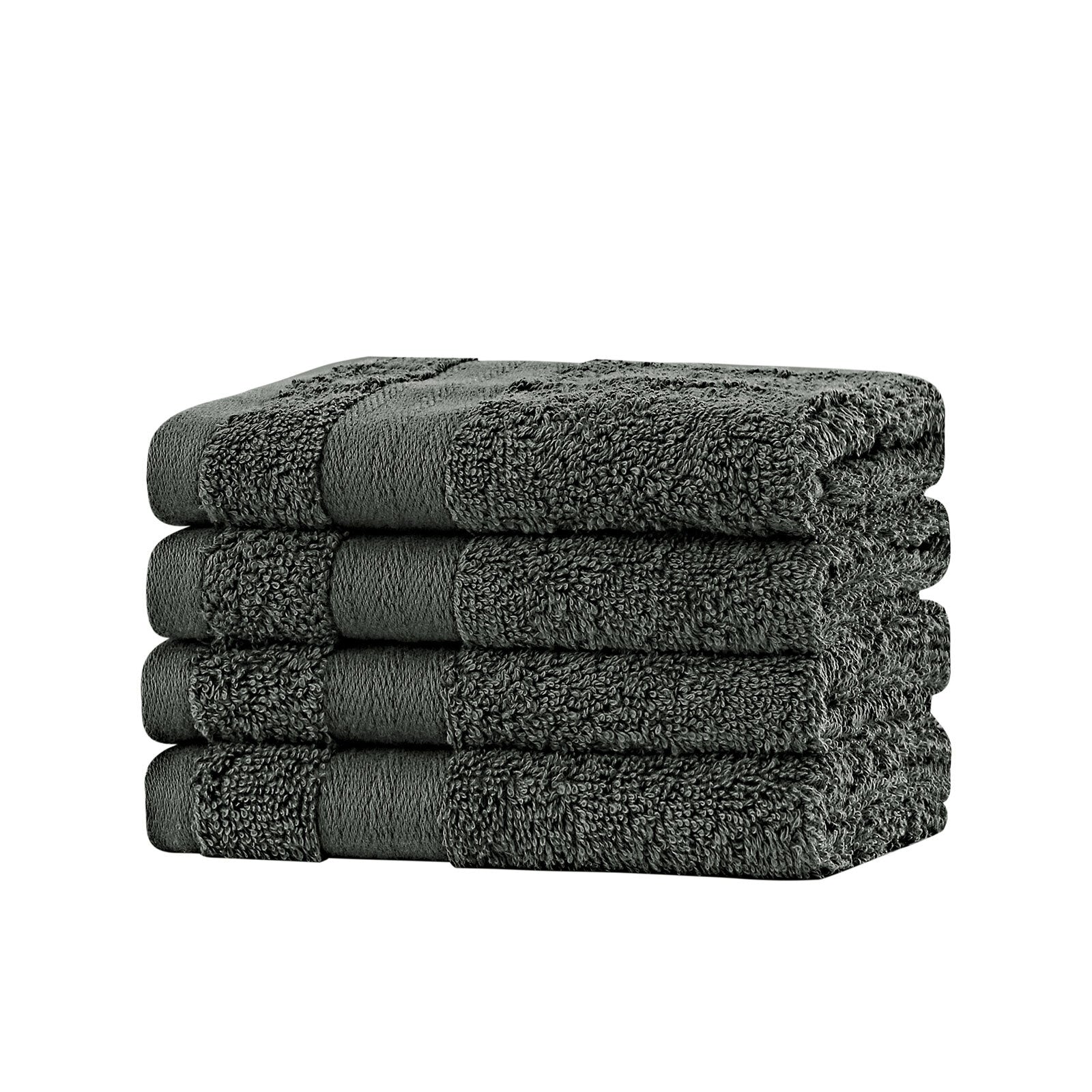 Linenland Bath Towel Set - 4 Piece Cotton Washcloths - Charcoal