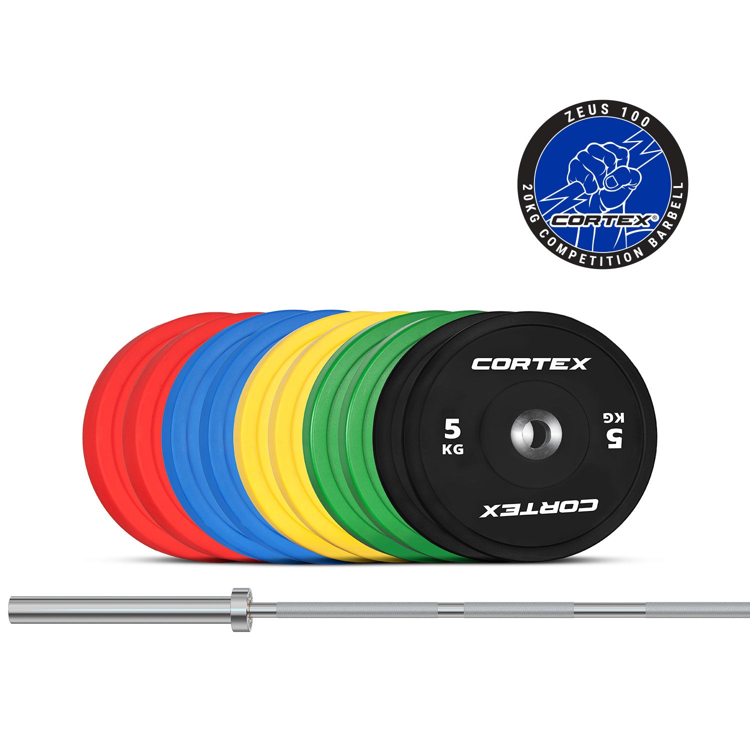 CORTEX 170kg Competition Bumper Plates Set with Competition Barbell