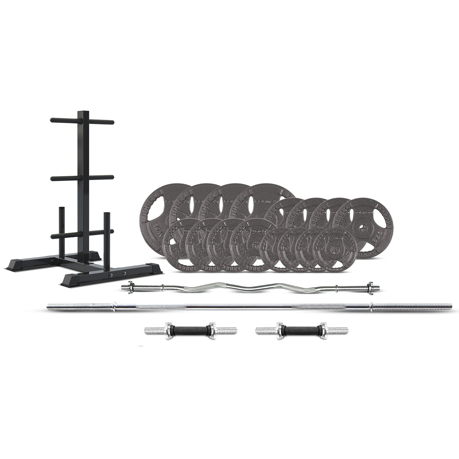 CORTEX 90kg Tri-Grip Standard Barbell Weight Set with Weight Tree 25mm
