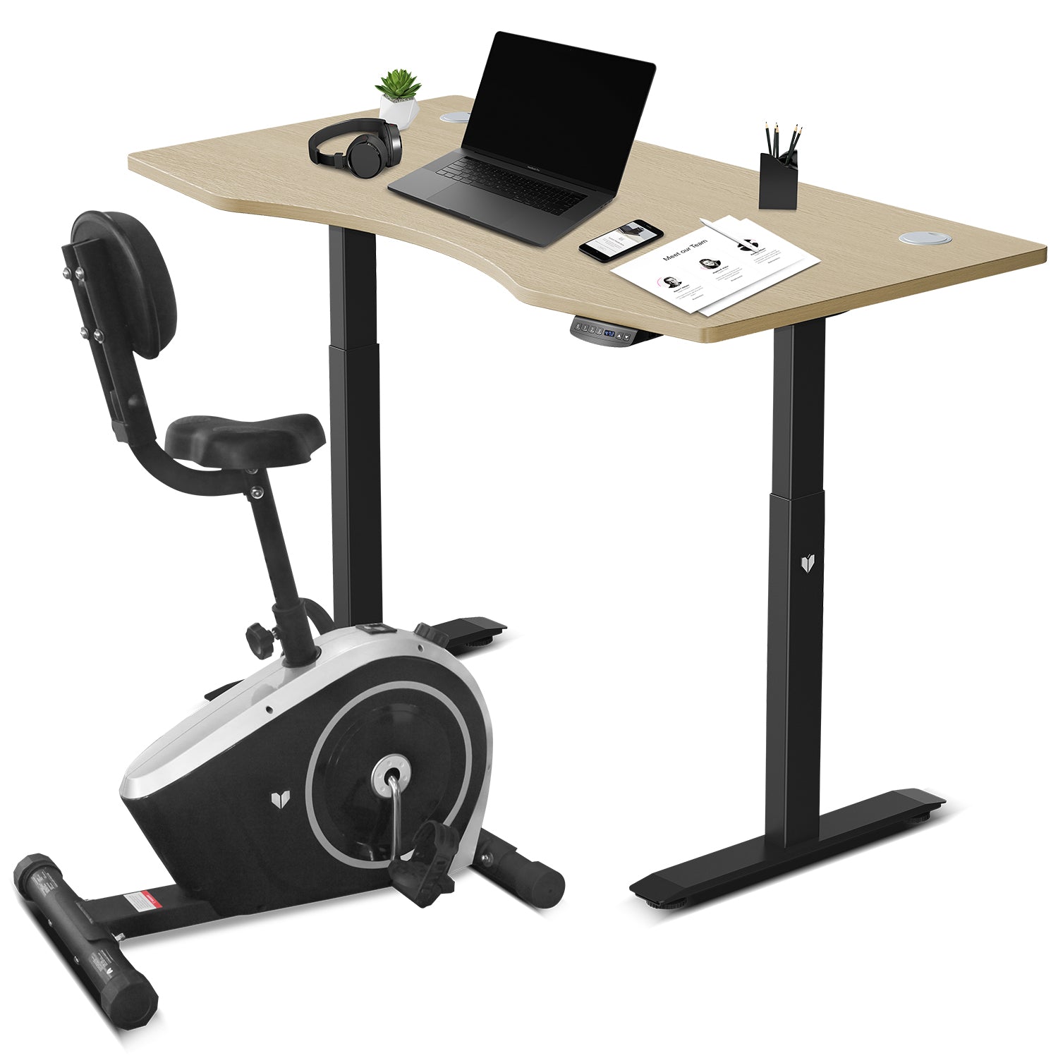 Lifespan Fitness Cyclestation 3 Exercise Bike with ErgoDesk Automatic Standing Desk 150cm in Oak/Black