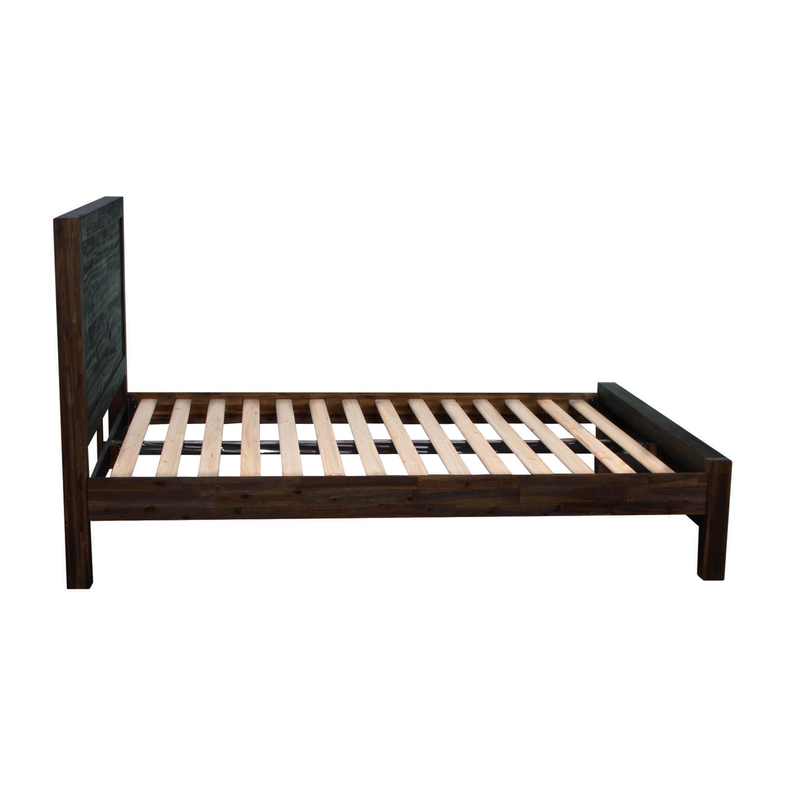 4 Pieces Bedroom Suite in Solid Wood Veneered Acacia Construction Timber Slat Double Size Chocolate Colour Bed, Bedside Table & Dresser