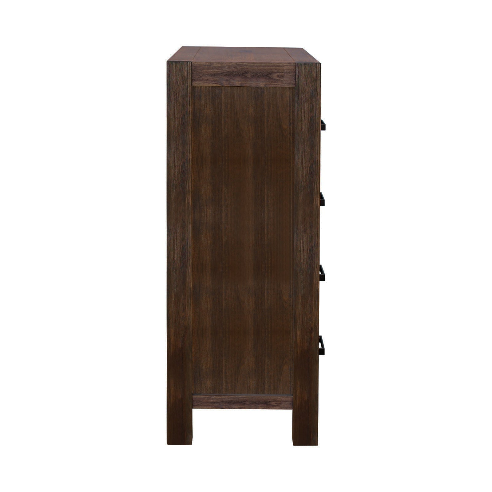 5 Pieces Bedroom Suite in Solid Wood Veneered Acacia Construction Timber Slat Queen Size Chocolate Colour Bed, Bedside Table , Tallboy & Dresser