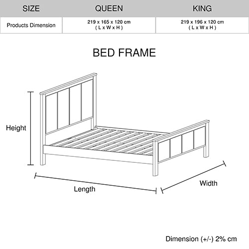 Queen Size Bed Frame with Solid Acacia Wood Veneered Construction in White Ash Colour