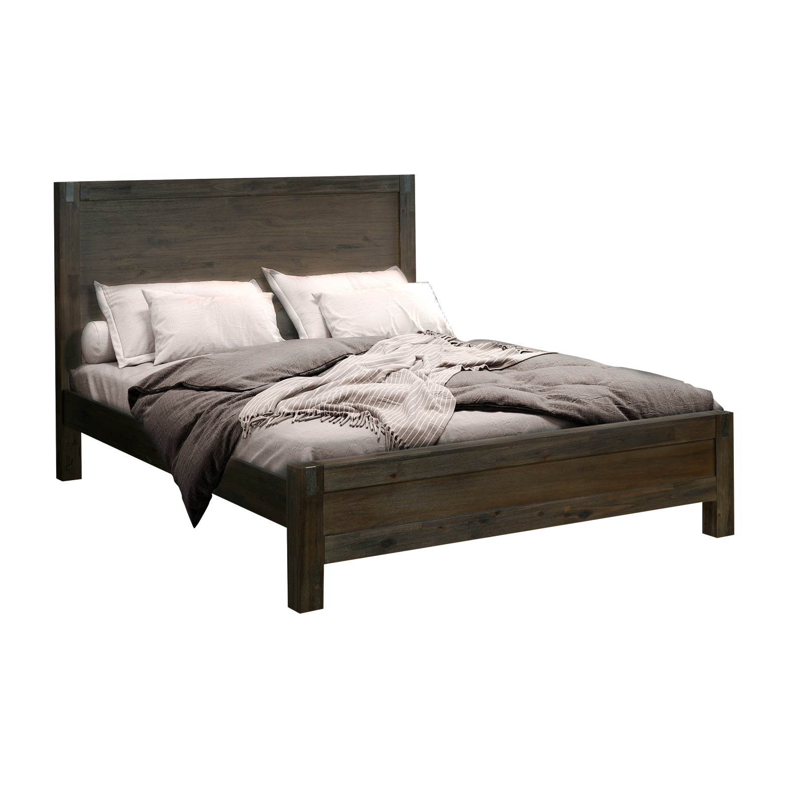 Bed Frame King Size in Solid Wood Veneered Acacia Bedroom Timber Slat in Chocolate