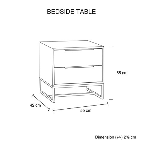 Bedside Table 2 drawers Side Table Solid Acacia Wood Veneered in Tea Colour