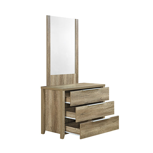 Dresser with 3 Storage Drawers in Natural Wood like MDF in Oak Colour with Mirror