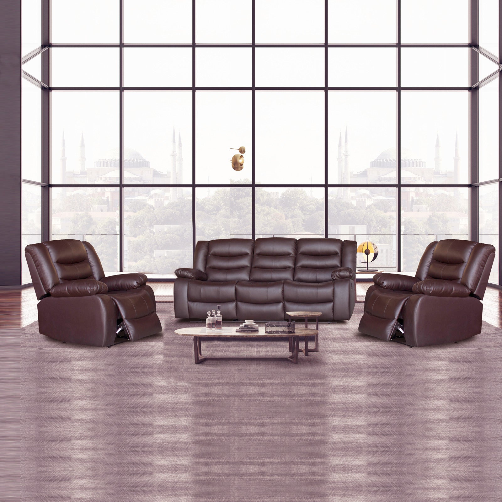 3+1+1 Seater Recliner Sofa In Faux Leather Lounge Couch in Brown