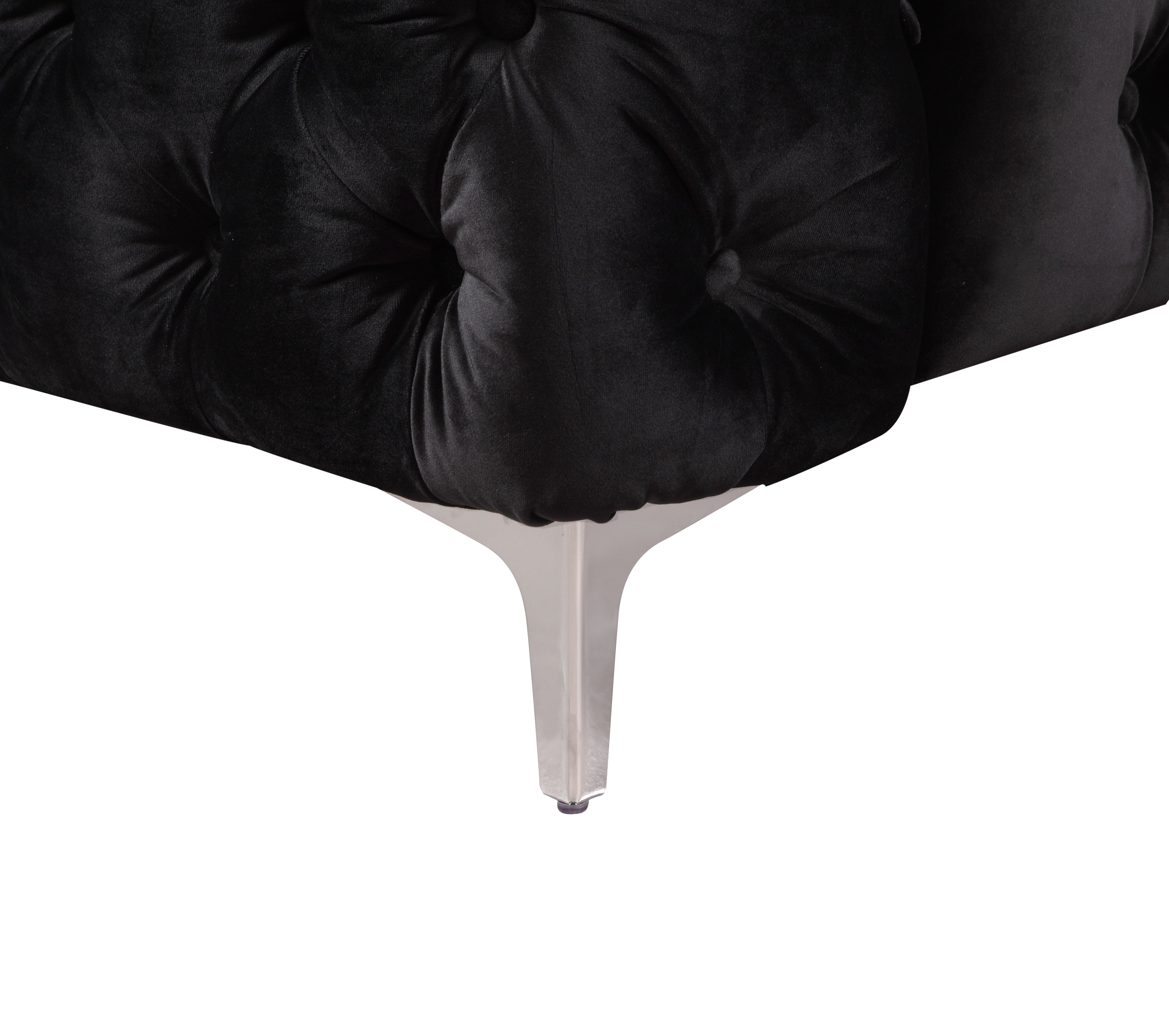 2 Seater Sofa Classic Button Tufted Lounge in Black Velvet Fabric with Metal Legs