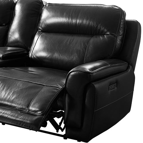 6 Seater Corner Sofa with Genuine Leather Black Armless Recliners Straight Console Lounge Set for Living Room