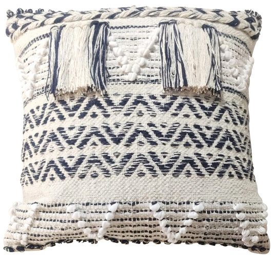 Blue/white woven & tufted cushion cover