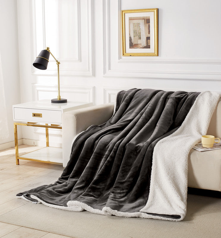 2 in 1 Teddy Sherpa  Quilt Cover Set and Blanket double size charcoal