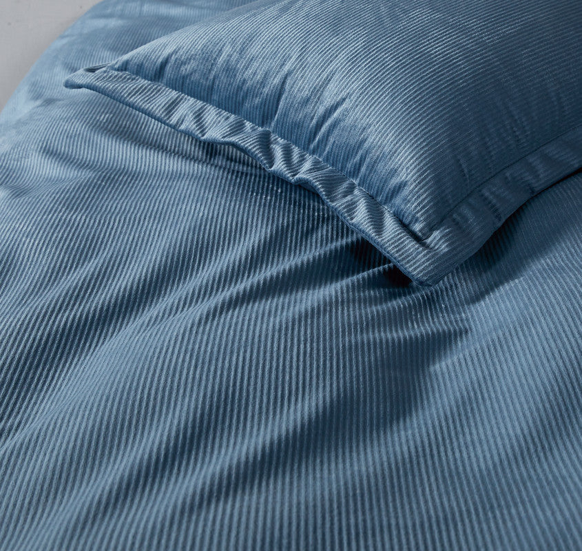 Corduroy Velvet King Bed Quilt Cover Set-Ash Blue