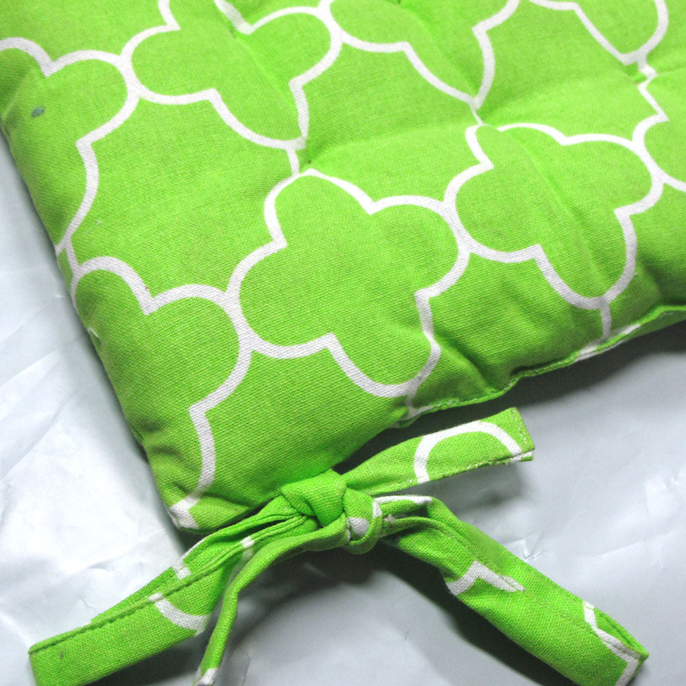 Set of 2 Cotton Chair Pads Moroccan Lime with Ties 40 x 40 cm