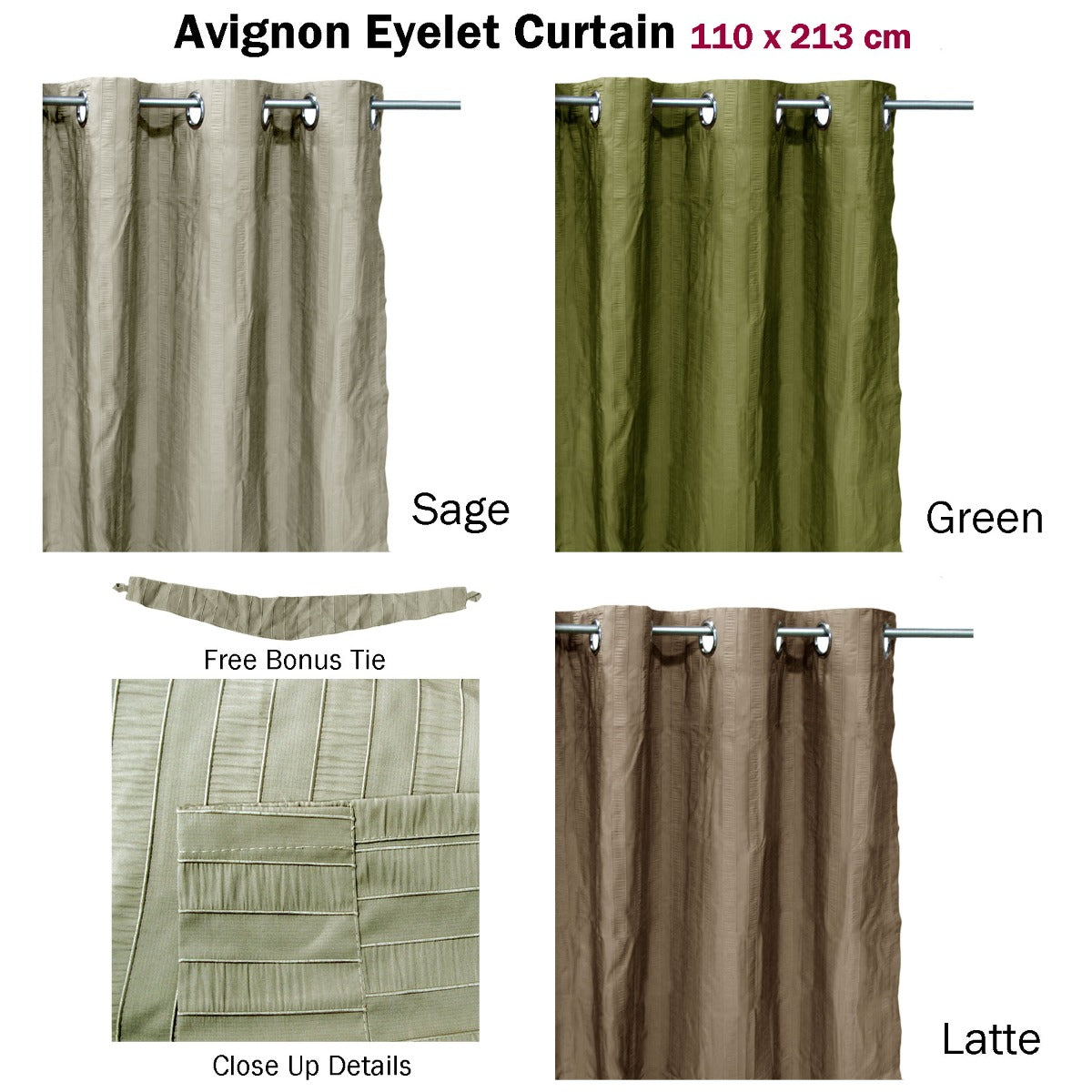 One Piece of Avignon Unlined Eyelet Curtain 110 x 213cm Sage
