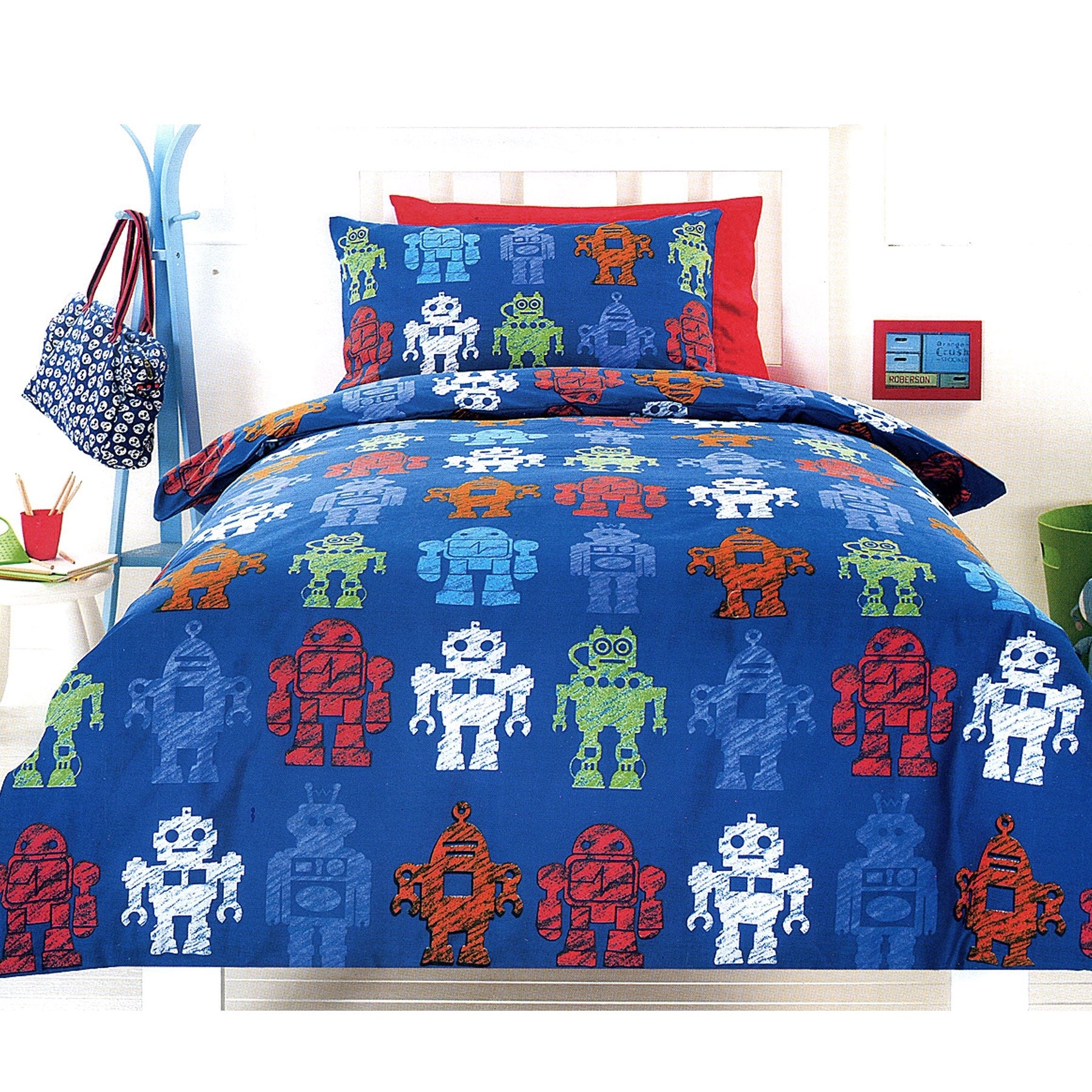 Robotic Blue Quilt Cover Set Single