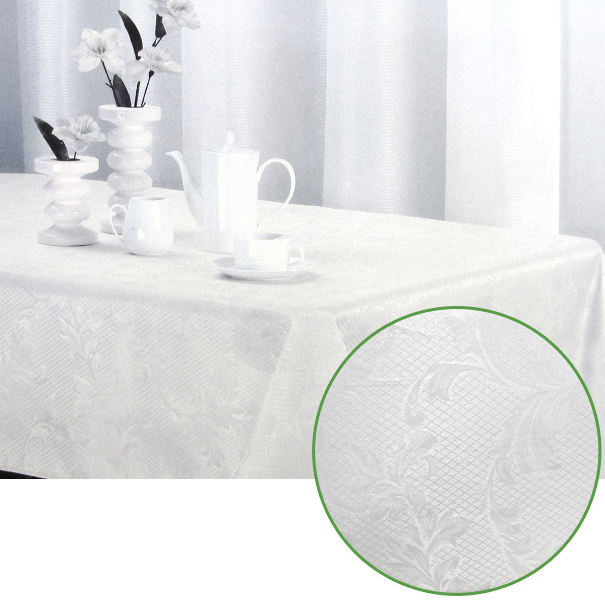 Leaves Off White Luxury Jacquard Tablecloth 145 x 225 cm