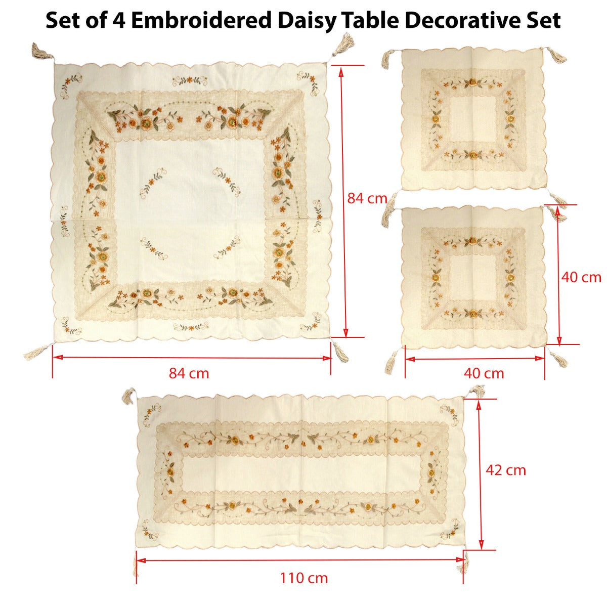 Set of 4 Embroidered Daisy Table Decorative Set