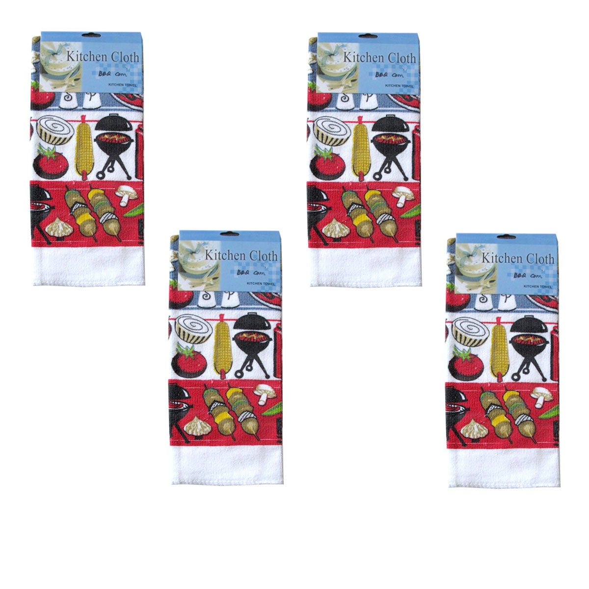 Set of 4 Microfibre Printed Tea Towels BBQ Corn