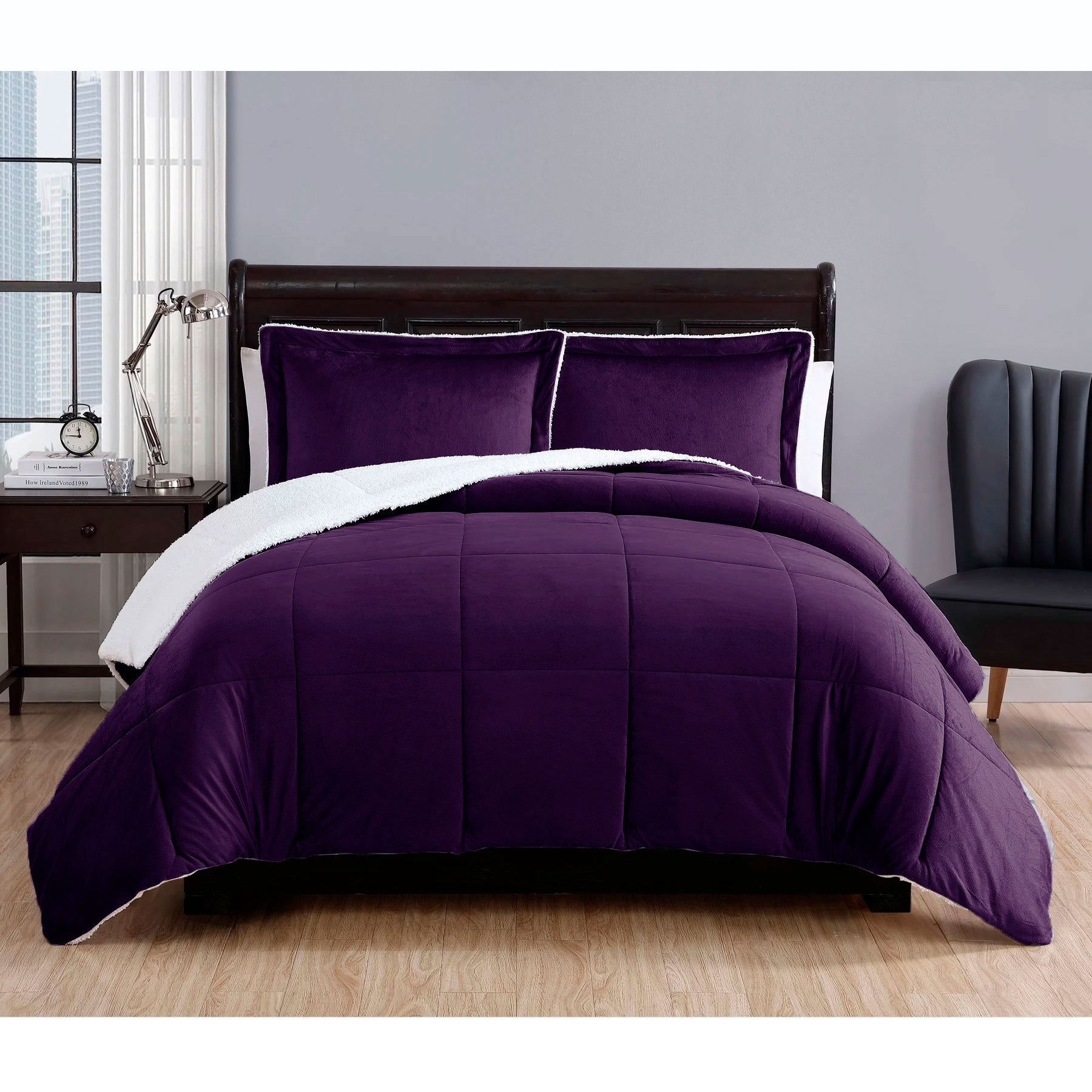 3 Piece Micro Mink Comforter Set Purple Queen