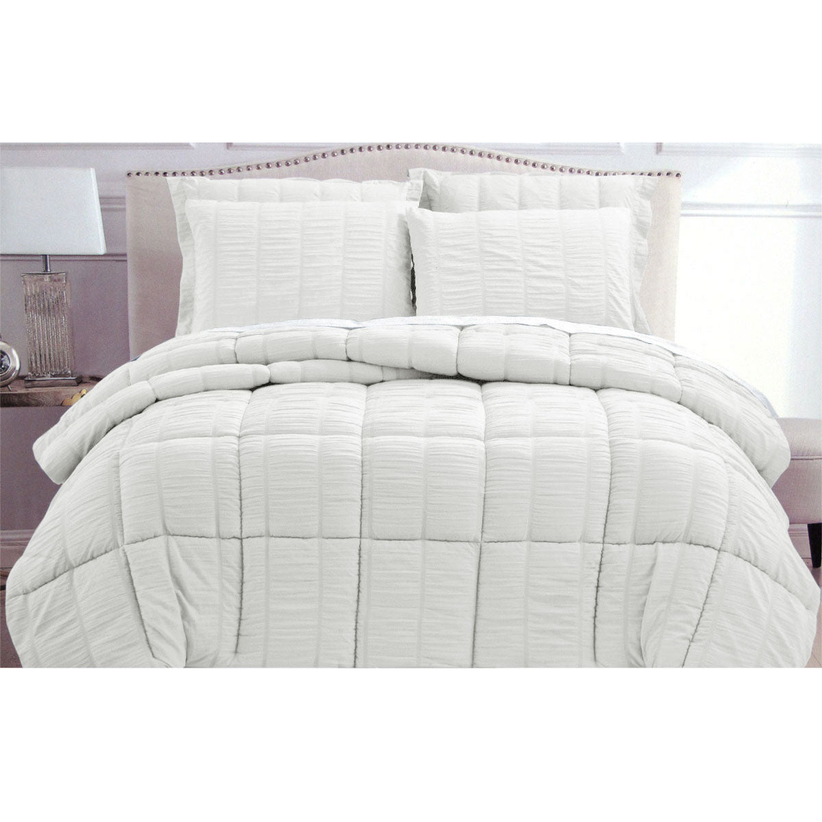 Hotel Living Seersucker Comforter Set Queen White