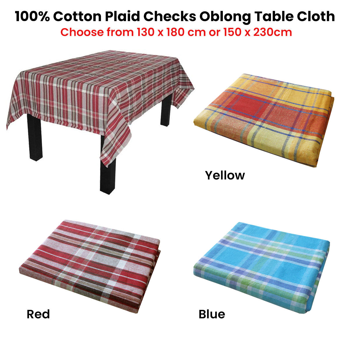 Cotton Plaid Checks Oblong Table Cloth Blue 150 x 230cm